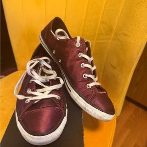 Burgundy Low-Top Satin Sneakers